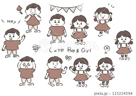 かわいい幼稚園生のイラストセット 115224594