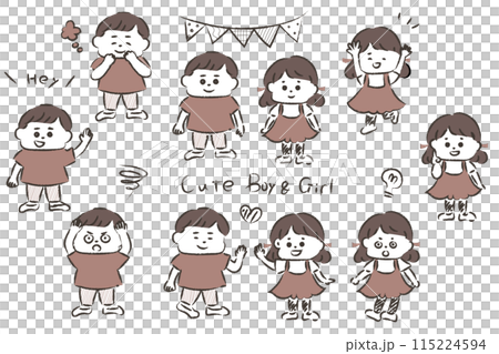 かわいい幼稚園生のイラストセット 115224594