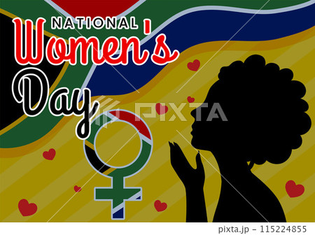 Happy Women's Day in South Africa Celebration Vector Illustration with an Ethnic Black Woman and Waving Flag in a National Holiday Flat Background 115224855