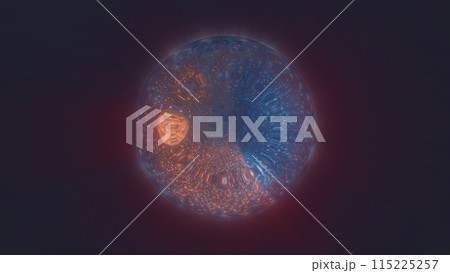 Abstract red bright glowing background with a sphere core atom energy burning ball circle made of waves of energy rays and plasma with light 115225257
