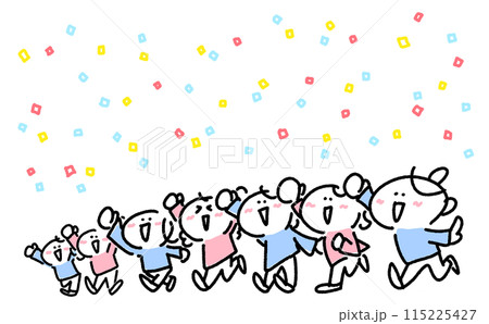 笑顔で熱狂的に盛り上がる女性達　拳を上げる　紙吹雪 115225427