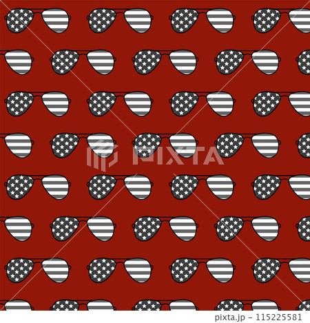 Celebrate Independence Day with American Flag sunglasses on red background, a patriotic design. 115225581