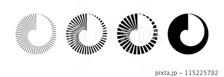 Circle countdown icon. Time clock symbol. Timer measure. Line and dot design element. Hour and minute icon. Interval symbol. Vector illustration isolated on white background Circle countdown icon. Time clock symbol. Timer measure. Line and dot design element. Hour and minute icon. Interval symbol. Vector illustration isolated on white background 115225782