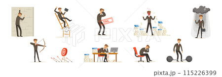 Business Man Character Fail Suffering Loss Vector Set Business Man Character Fail Suffering Loss Vector Set 115226399