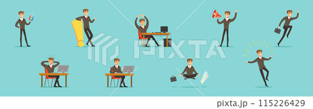 Successful Business Man Office Character Wear Formal Suit Vector Set 115226429