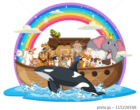Animals on a Boat with Rainbow 115226586