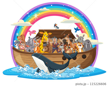 Animals on a Boat with Rainbow 115226606