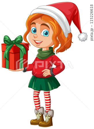 Festive Girl with Christmas Gift 115226618