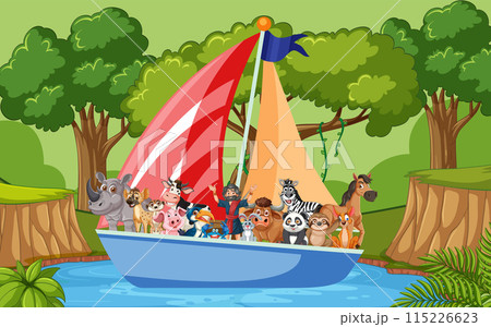Animals Sailing on a Boat 115226623