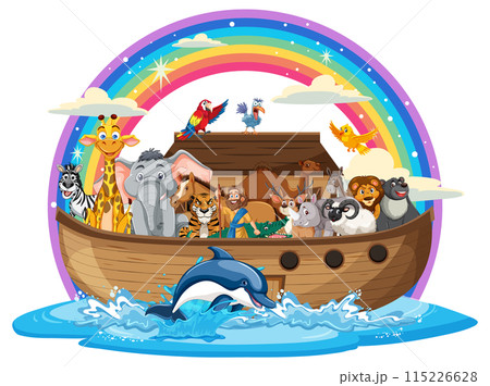 Animals on a Boat with Rainbow 115226628