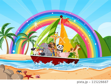 Animals Sailing Under Rainbow 115226687