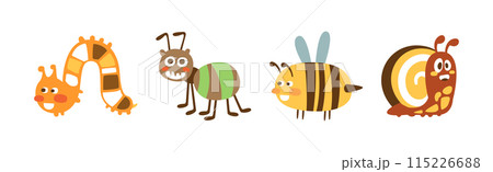 Funny Insect Character with Cute Smiling Face Vector Set 115226688