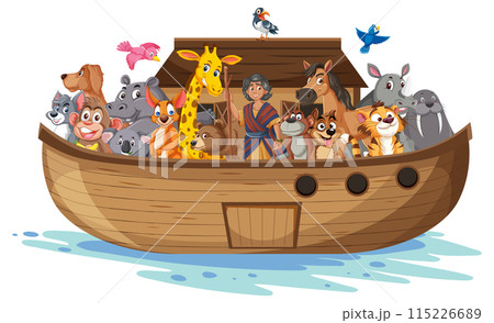Animals on a Wooden Boat 115226689