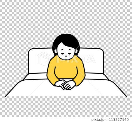 Illustration of a woman feeling down in bed 115227140