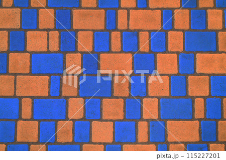 Blue Orange Color Pattern Paving Stone Floor Surface Street Road City Texture Background Tile 115227201