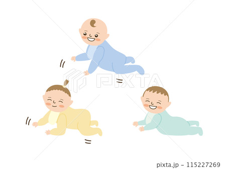 ハイハイする赤ちゃんセット、笑顔とポーズ3種 115227269