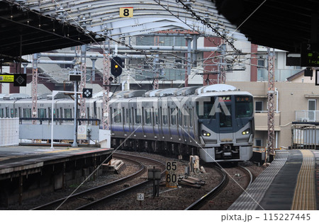 寺田町駅のホームに到着する225系電車 寺田町駅のホームに到着する225系電車 115227445