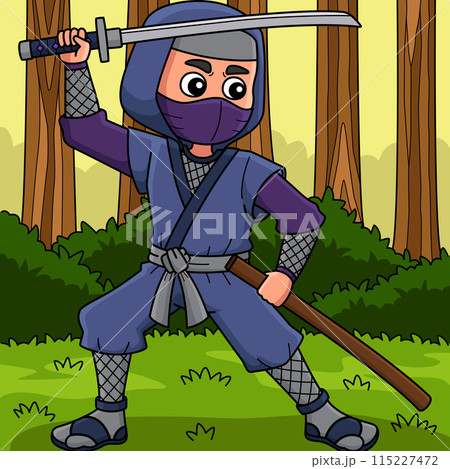 Ninja with a Katana and Sheath Colored Cartoon Ninja with a Katana and Sheath Colored Cartoon 115227472