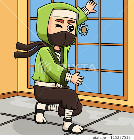 Ninja Peeking through a Hole Colored Cartoon  115227532