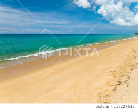 Aerial view of sea crashing waves White foaming waves on beach sand, Top view beach seascape view Nature sea ocean background 115227635
