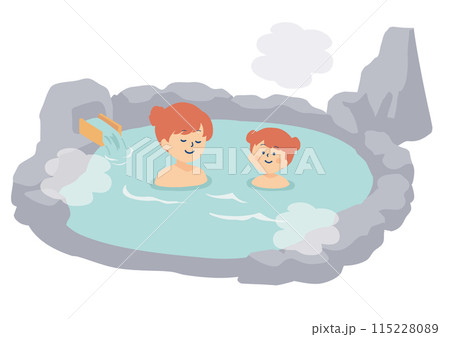 温泉に入る親子のイラスト 115228089