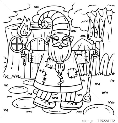 Gnome with a Torch and Pitch Fork Coloring Page Gnome with a Torch and Pitch Fork Coloring Page 115228112