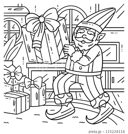 Gnome with Present Coloring Page for Kids Gnome with Present Coloring Page for Kids 115228118