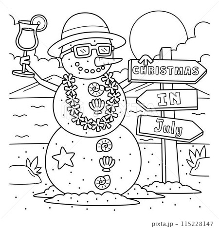 Christmas in July Snowman Sand Coloring Page  115228147