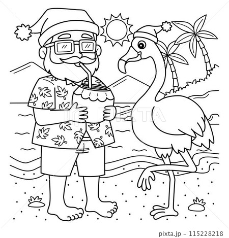 Christmas in July Santa and Flamingo Coloring Page Christmas in July Santa and Flamingo Coloring Page 115228218