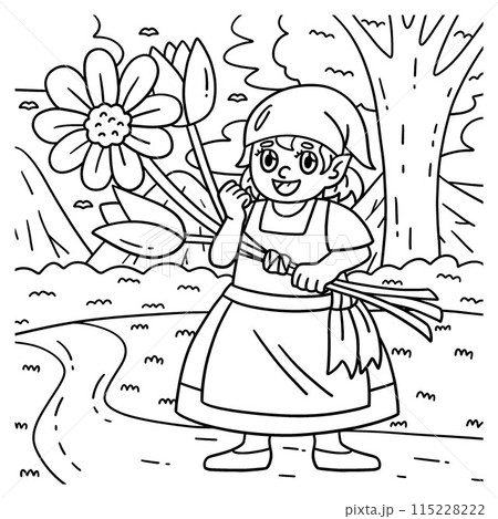 Gnome with Flowers Coloring Page for Kids Gnome with Flowers Coloring Page for Kids 115228222