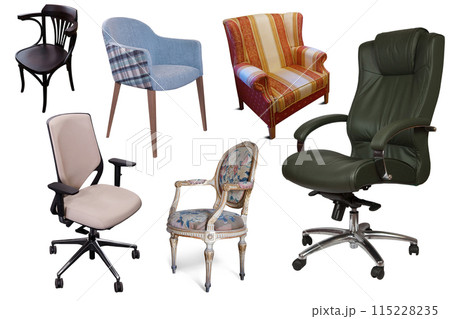 Isolated different set of chairs on white background Isolated different set of chairs on white background 115228235