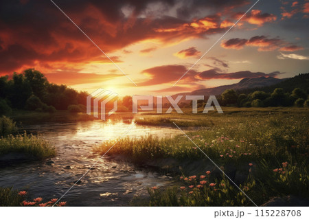 Beautiful rill and forest in spring, Generative AI 115228708