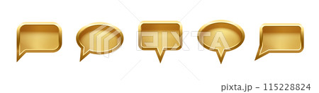 Gold speech bubble frames set for picture with shadow on white background. Ellipse and square blank space for picture, painting. 3d realistic tube template vector illustration. Simple object mockup 115228824