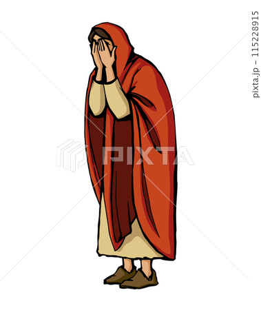 Vector drawing. Sad woman in ancient dress Vector drawing. Sad woman in ancient dress 115228915