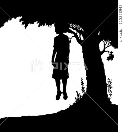 Vector drawing. Absalom got his hair caught in a tree branch 115228945