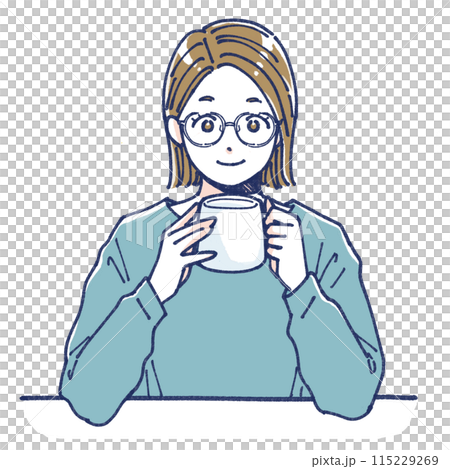 マグカップを持ってくつろぐ女性 背景なし マグカップを持ってくつろぐ女性 背景なし 115229269