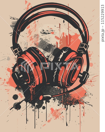 Headphones on grunge background. Grunge vector illustration. Headphones on grunge background. Grunge vector illustration. 115229913