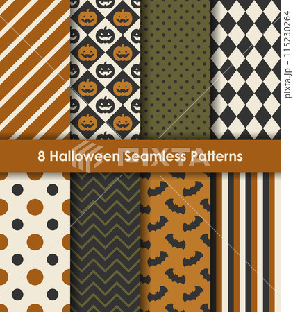 モダンなカラーのハロウィンテーマのシームレスパターンセット モダンなカラーのハロウィンテーマのシームレスパターンセット 115230264