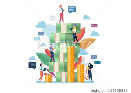 Business people with big money mountain. Business concept. 115230525