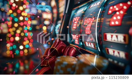 Festive Holiday Slot Machine With Red Bow and...のイラスト素材 [115230809] - PIXTA