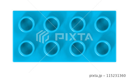 Cyan Lego Block Isolated on a White Background. Close Up View of a Plastic Children Game Brick for Constructors, Top View. High Quality 3D Rendering with a Work Path. 8K Ultra HD, 7680x4320, dpi 115231360