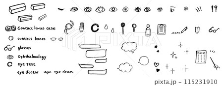 眼科や目の病気治療に最適な手描きのアイコンセット（白黒） 115231910