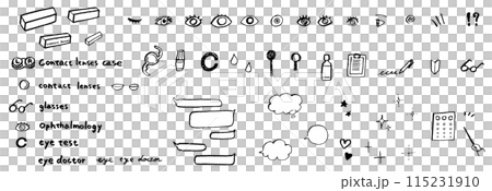 眼科や目の病気治療に最適な手描きのアイコンセット（白黒） 115231910