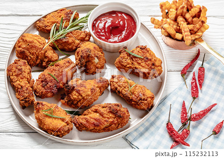 american style fried chicken wings on a plate 115232113