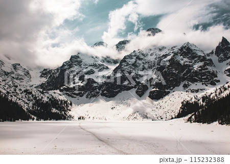 Frozen Lake Morskie Oko or Sea Eye Lake in Poland at Winter. 115232388