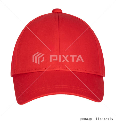 Red Baseball Cap Front View, Packshot Red Baseball Cap Front View, Packshot 115232415