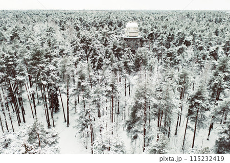 Old observatory tower in the Glen park, in fir forest. Tallinn, Estonia. Old observatory tower in the Glen park, in fir forest. Tallinn, Estonia. 115232419