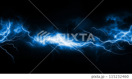 青の雷の背景、黒背景 115232460