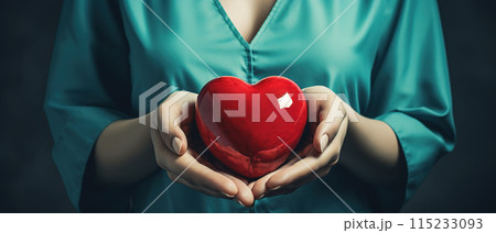 Nurse Holding a Red Heart in Their Hands. AI Generated Image 115233093