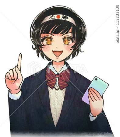 スマホゲーの必勝法を教える熱血女子高生のイラスト 115233139